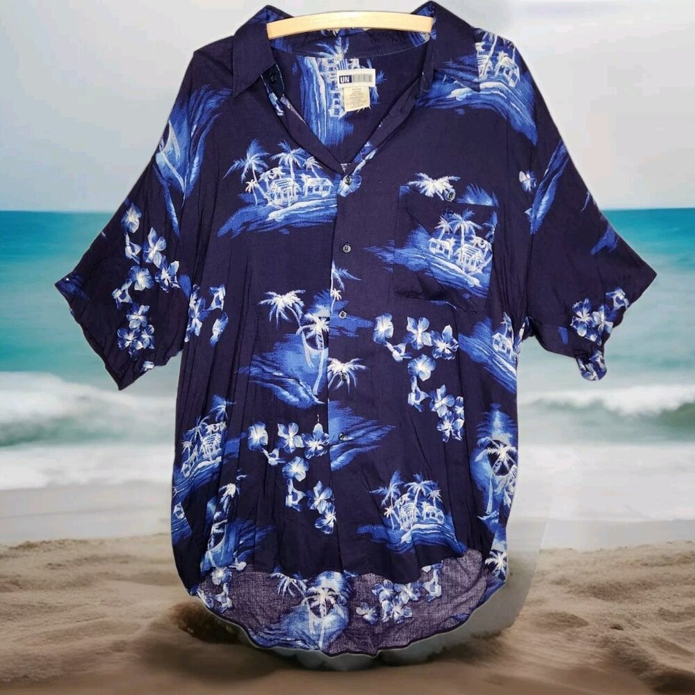 Vtg Untied Men's Hawaiian Shirt Size L Palm Trees Rayon Short Sleeve READ